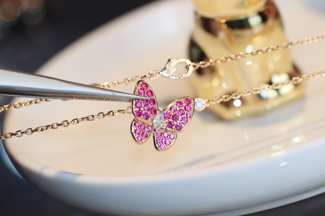 [⭐Miroze]BUTTERFLY RED DIAMOND ROSE GOLD NECKLACE