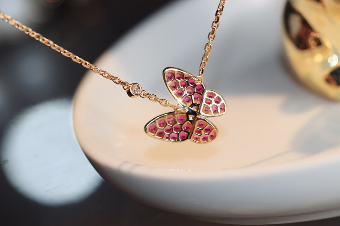 [⭐Miroze]BUTTERFLY RED DIAMOND ROSE GOLD NECKLACE