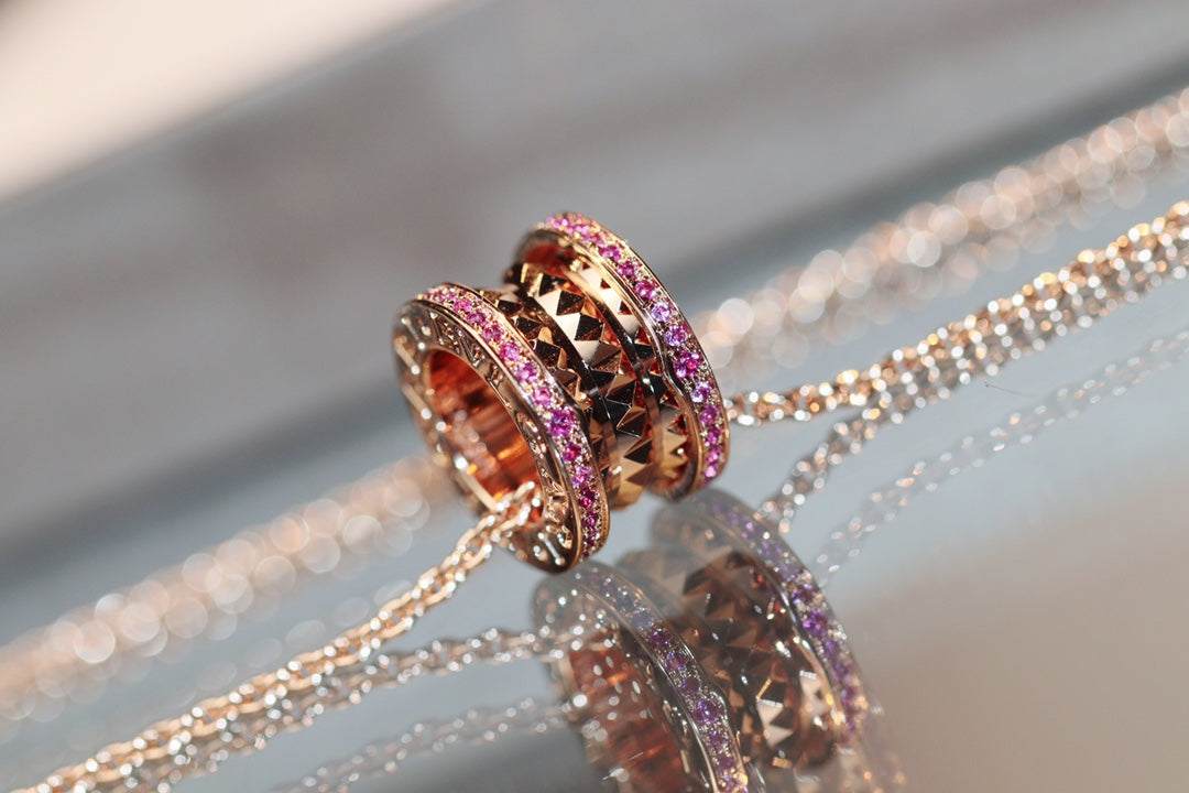 [⭐Miroze]ZERO 1 ROCK PINK GOLD PINK DIAMOND NECKLACE