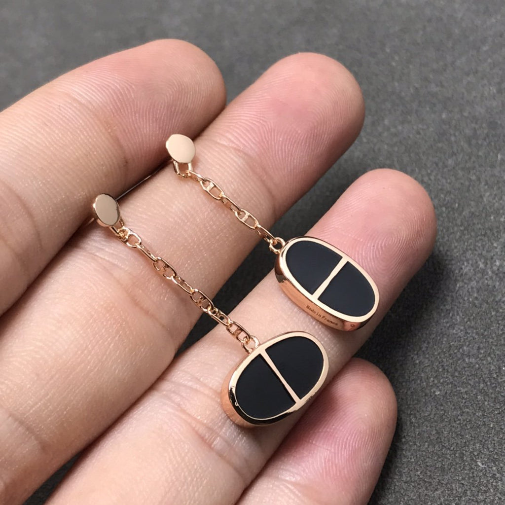 ⭐Miroze CHAINE VERSO BLACK CERAMIC SILVER EARRINGS