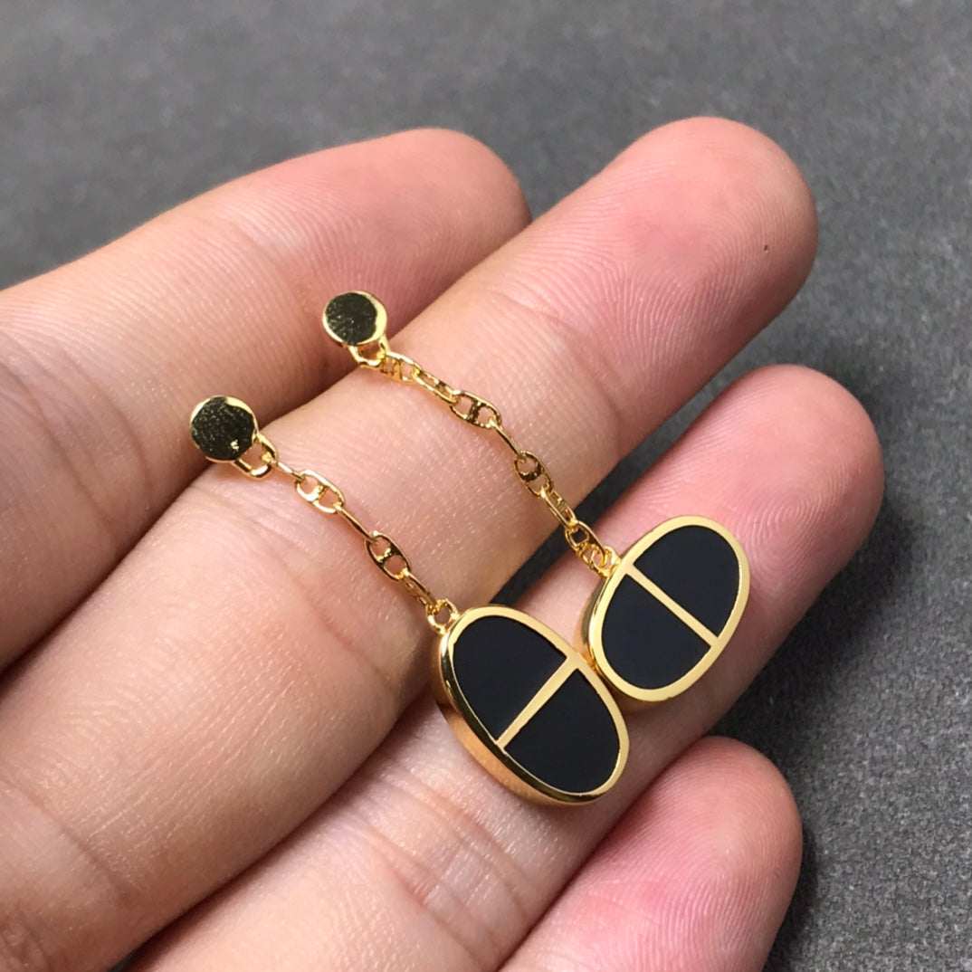 ⭐Miroze CHAINE VERSO BLACK CERAMIC SILVER EARRINGS