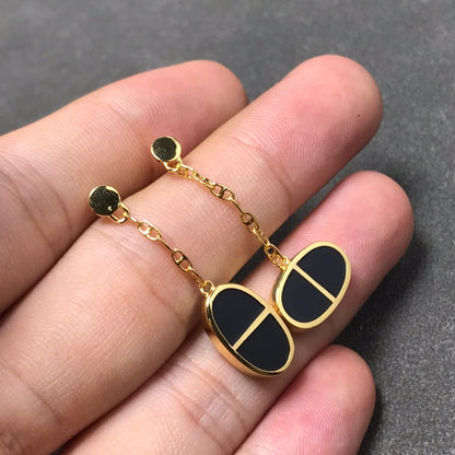[⭐Miroze]CHAINE VERSO BLACK CERAMIC SILVER EARRINGS