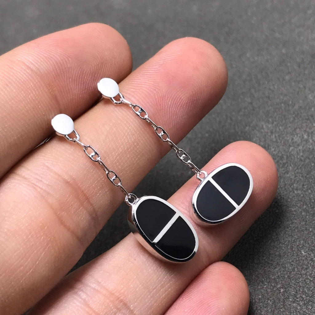 ⭐Miroze CHAINE VERSO BLACK CERAMIC SILVER EARRINGS