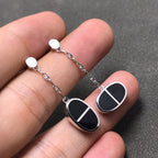 ⭐Miroze CHAINE VERSO BLACK CERAMIC SILVER EARRINGS