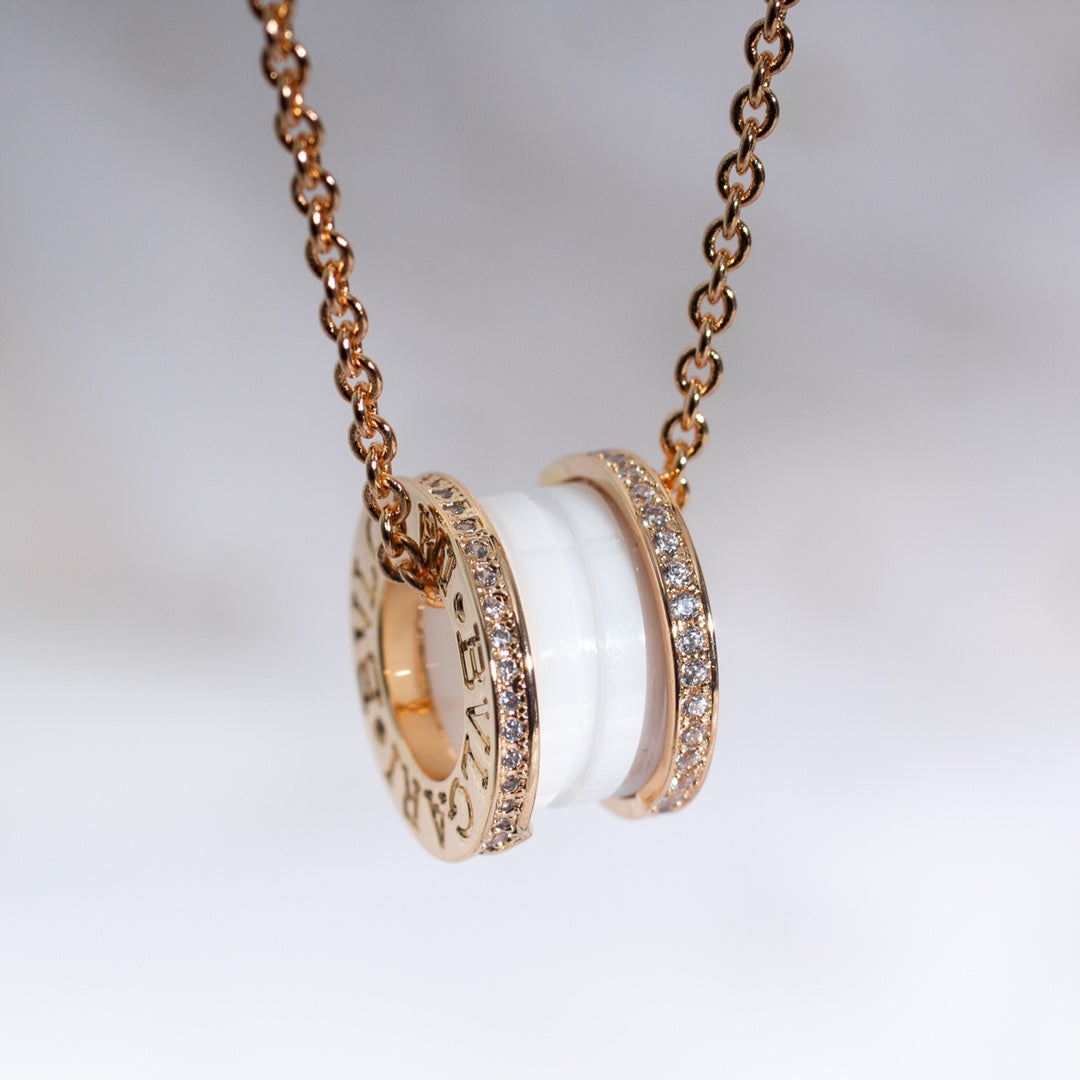 [⭐Miroze]ZERO 1 WHITE CERAMIC PINK GOLD DIAMOND NECKLACE