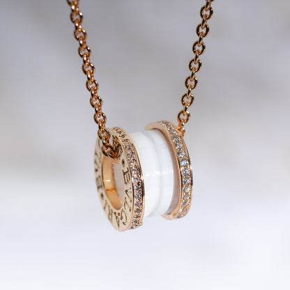 [⭐Miroze]ZERO 1 WHITE CERAMIC PINK GOLD DIAMOND NECKLACE