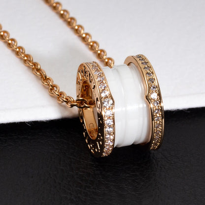 [⭐Miroze]ZERO 1 WHITE CERAMIC PINK GOLD DIAMOND NECKLACE