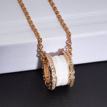 [⭐Miroze]ZERO 1 WHITE CERAMIC PINK GOLD DIAMOND NECKLACE