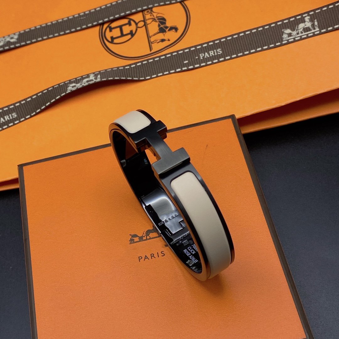 [⭐Miroze] H BRACELET 12MM BLACK BEIGE CERAMIC