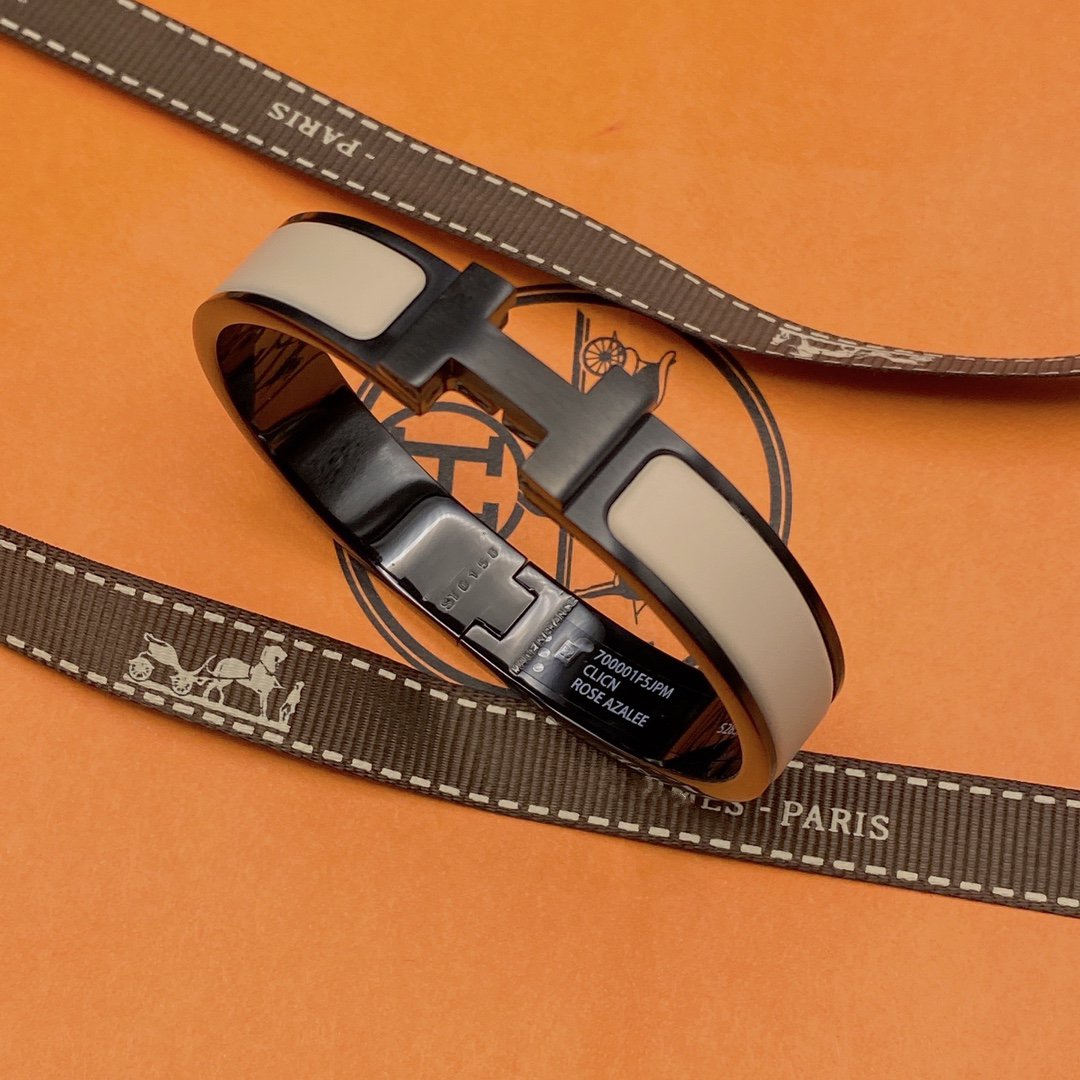 [⭐Miroze] H BRACELET 12MM BLACK BEIGE CERAMIC