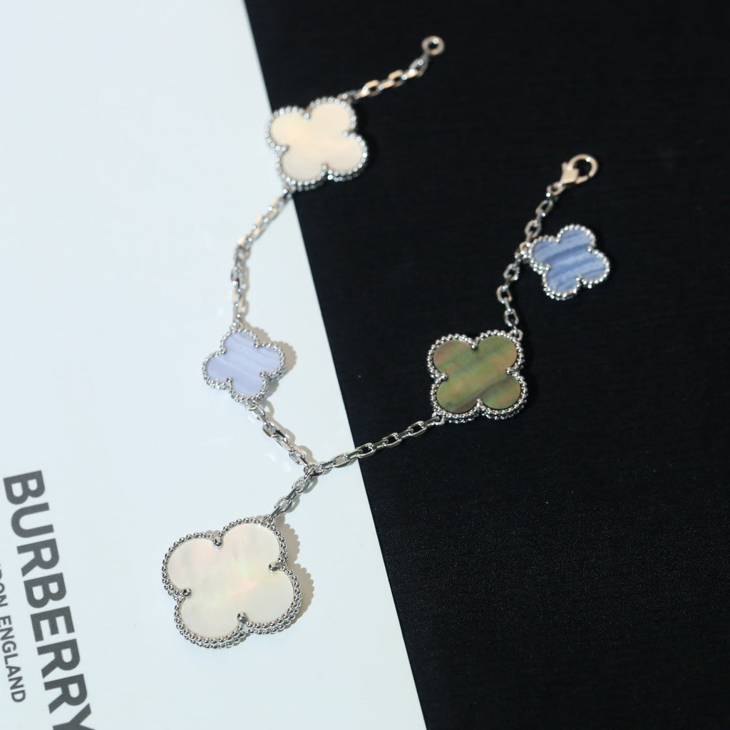 ⭐Miroze CLOVER BRACELET 5 MOTIFS MOP CHALCEDONY SILVER