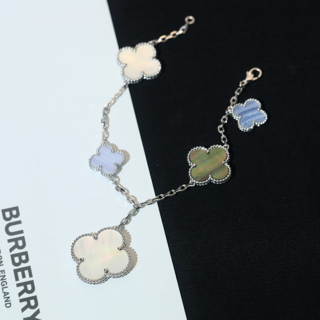 ⭐Miroze CLOVER BRACELET 5 MOTIFS MOP CHALCEDONY SILVER