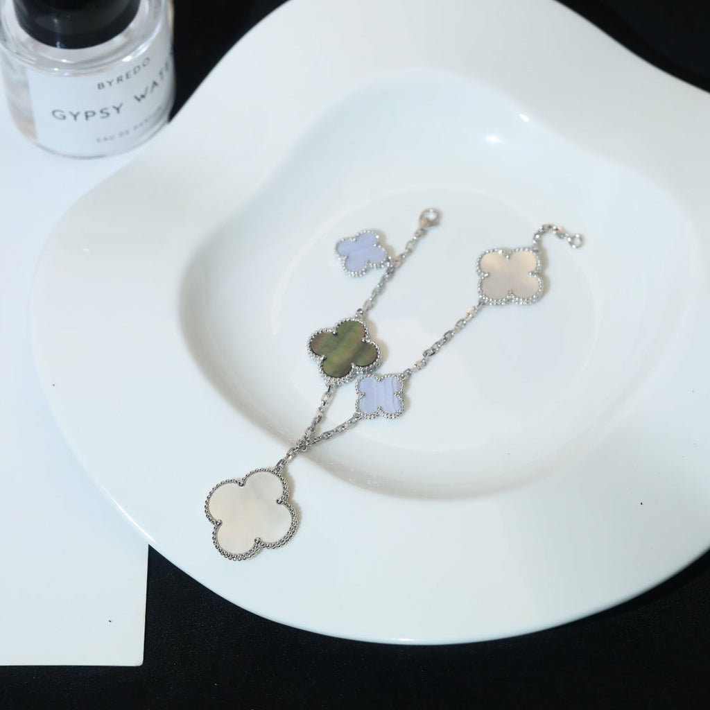 ⭐Miroze CLOVER BRACELET 5 MOTIFS MOP CHALCEDONY SILVER
