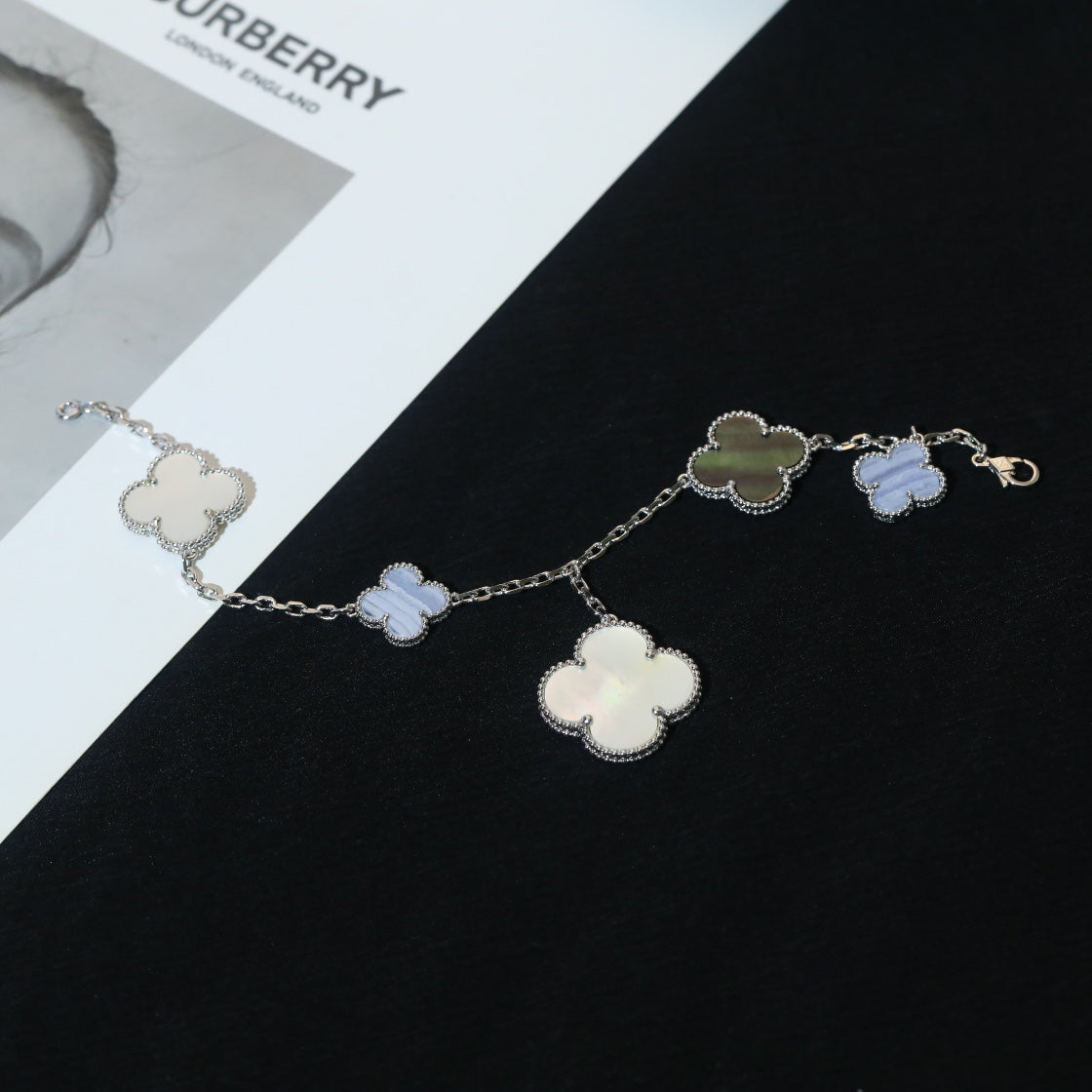 ⭐Miroze CLOVER BRACELET 5 MOTIFS MOP CHALCEDONY SILVER