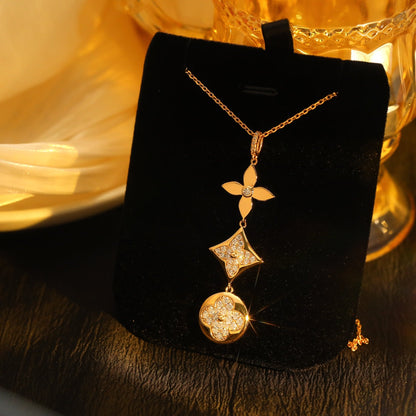 [⭐Miroze]STAR AND SUN DIAMOND PINK GOLD NECKLACE
