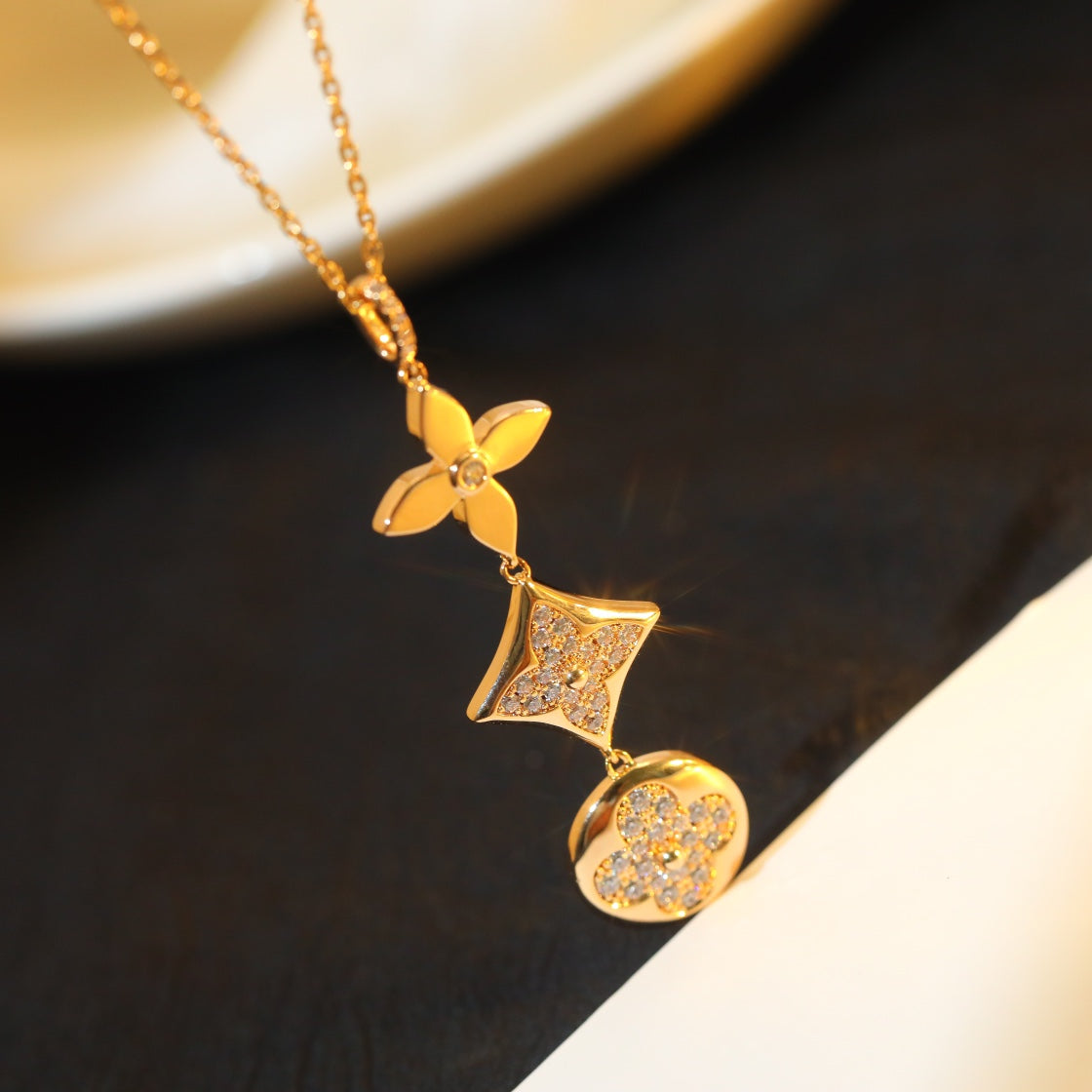[⭐Miroze]STAR AND SUN DIAMOND PINK GOLD NECKLACE