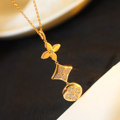 [⭐Miroze]STAR AND SUN DIAMOND PINK GOLD NECKLACE
