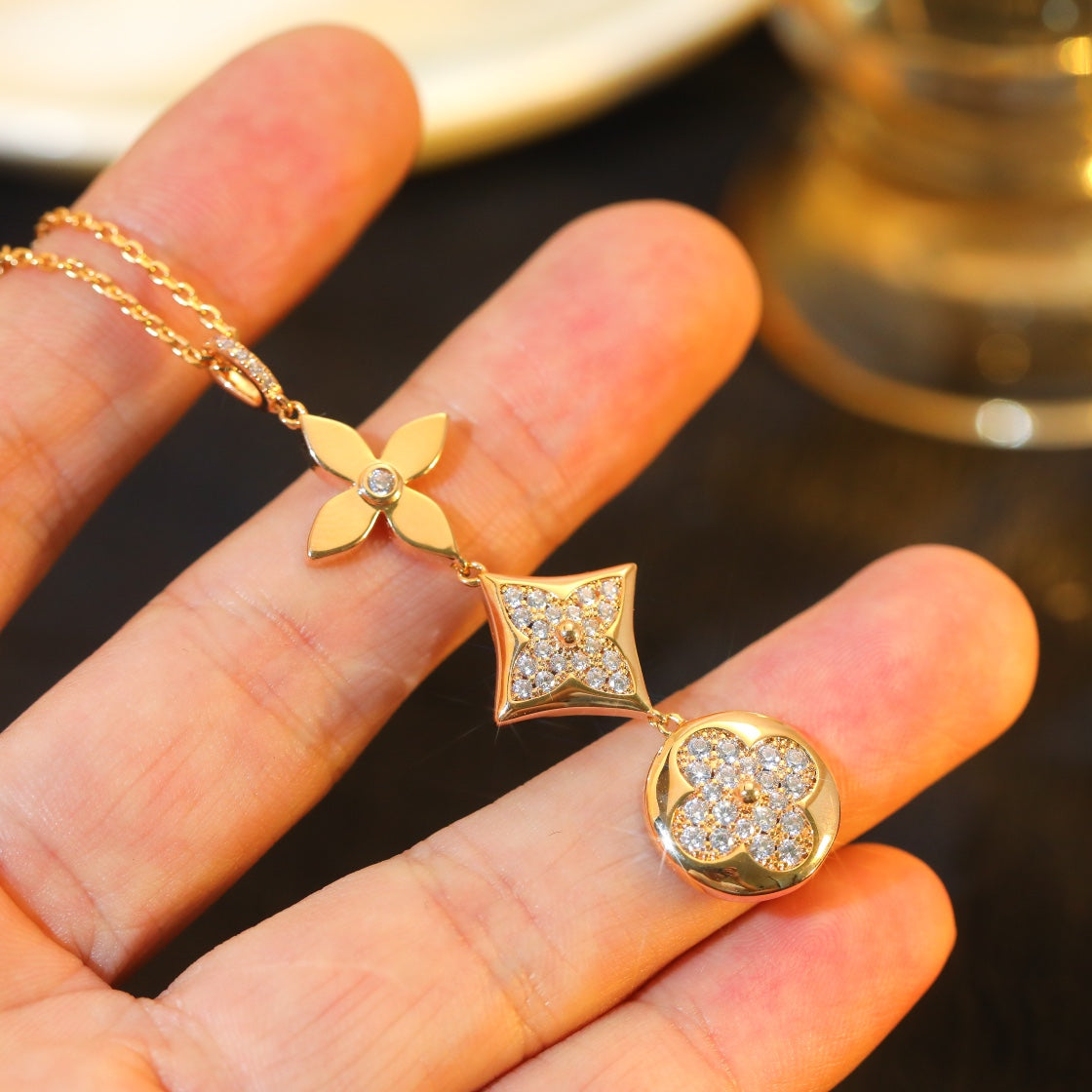 ⭐Miroze STAR AND SUN DIAMOND PINK GOLD NECKLACE