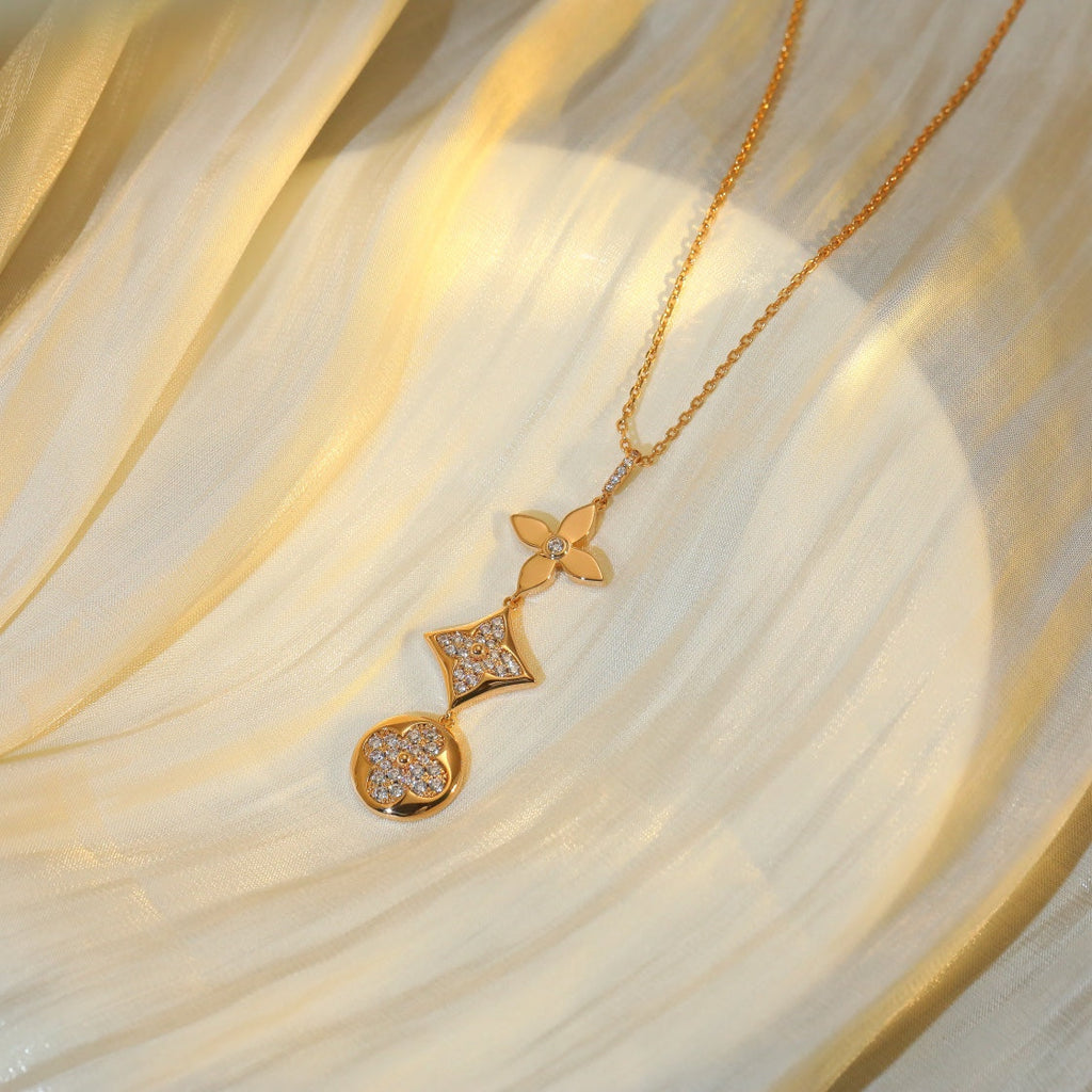 ⭐Miroze STAR AND SUN DIAMOND PINK GOLD NECKLACE