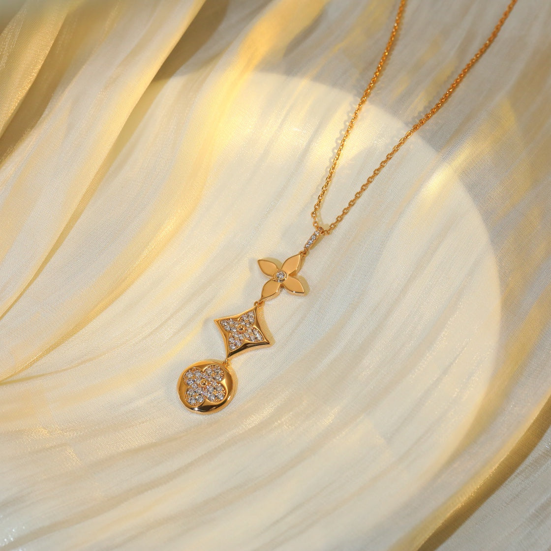 ⭐Miroze STAR AND SUN DIAMOND PINK GOLD NECKLACE