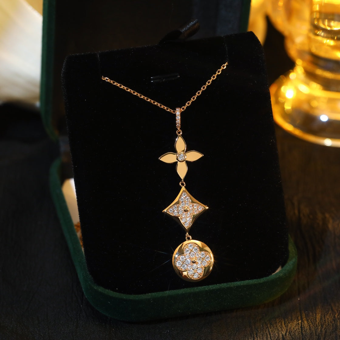 [⭐Miroze]STAR AND SUN DIAMOND PINK GOLD NECKLACE