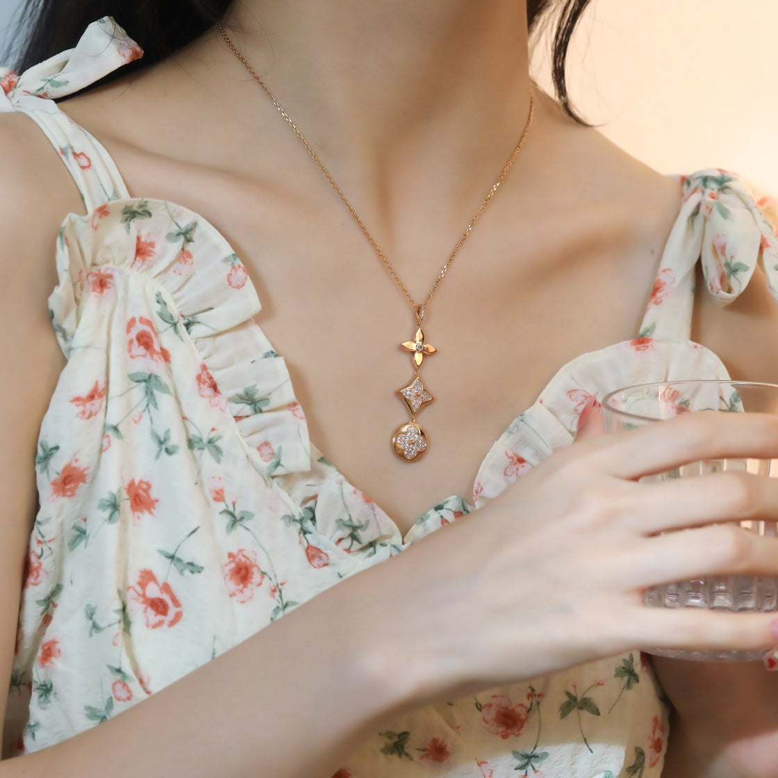[⭐Miroze]STAR AND SUN DIAMOND PINK GOLD NECKLACE