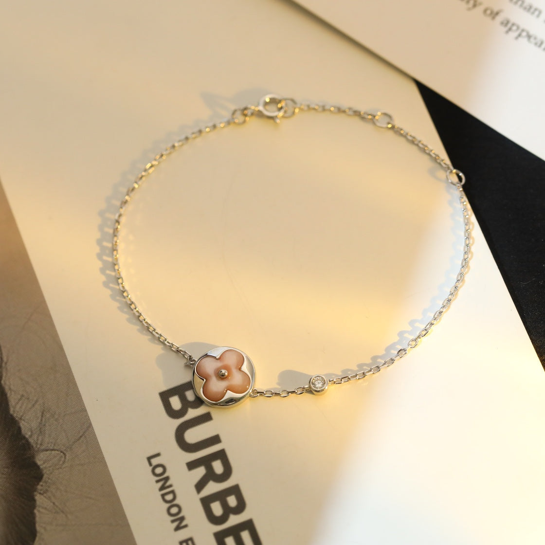 [⭐Miroze]SUN MOTIF PINK MOP SILVER BRACELET