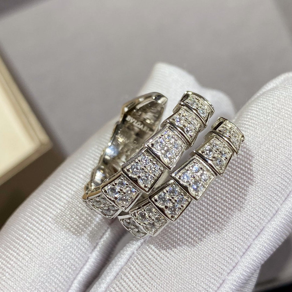 [⭐Veya]SERPENTI DOUBLE RING SILVER DIAMOND PAVED