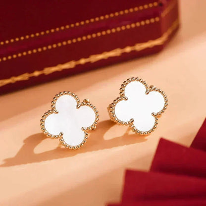 [⭐Miroze] CLOVER MEDIUM 1 MOTIFS  WHITE MOP STUD EARRINGS