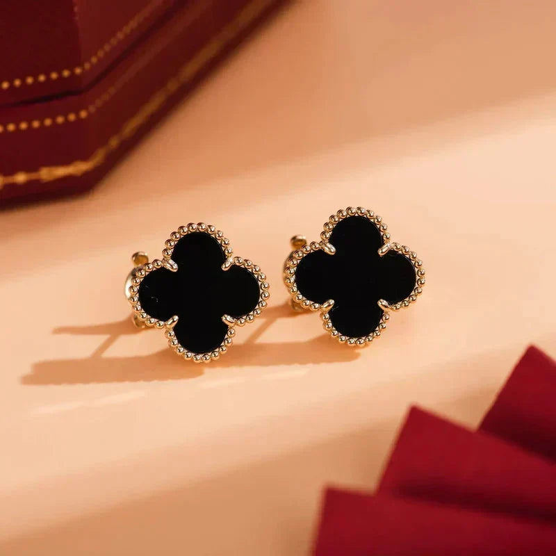 ⭐Miroze CLOVER MEDIUM 1 MOTIFS  ONYX STUD EARRINGS