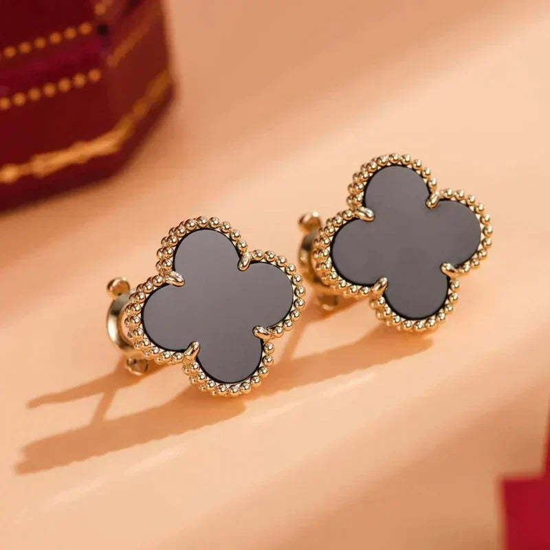 ⭐Miroze CLOVER MEDIUM 1 MOTIFS  ONYX STUD EARRINGS
