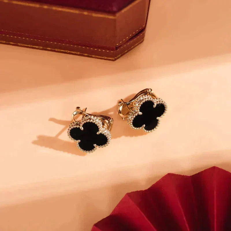 ⭐Miroze CLOVER MEDIUM 1 MOTIFS  ONYX STUD EARRINGS