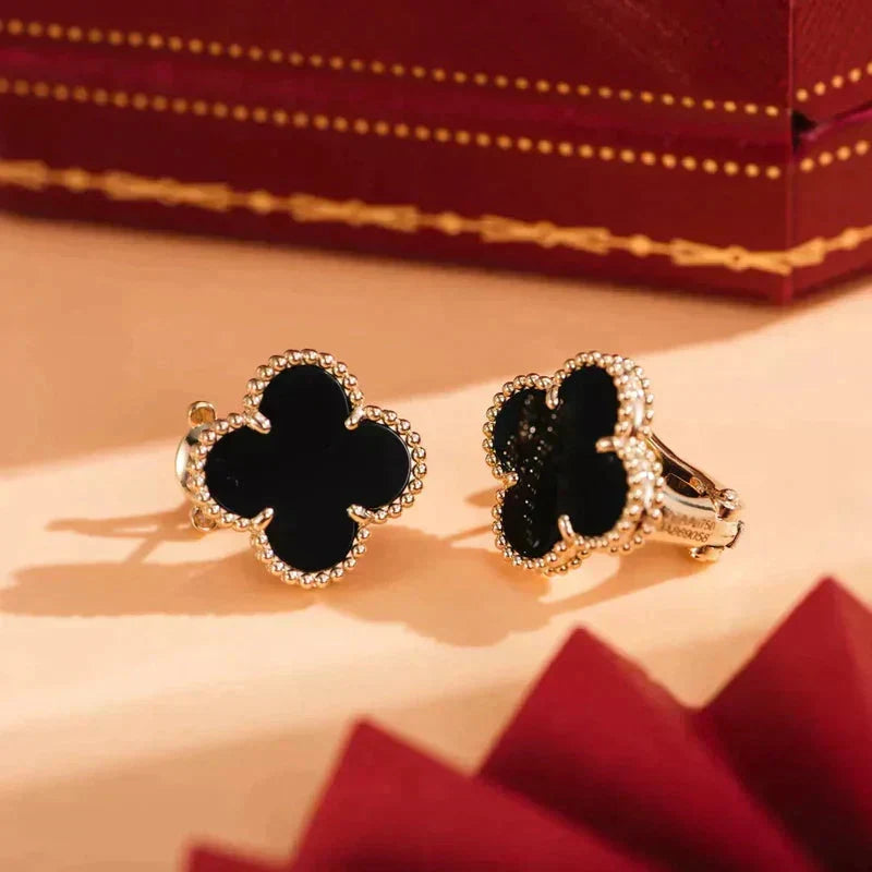 ⭐Miroze CLOVER MEDIUM 1 MOTIFS  ONYX STUD EARRINGS