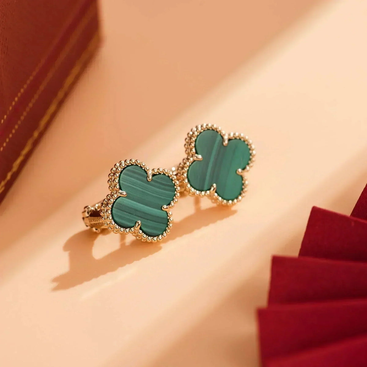[⭐Miroze]CLOVER MEDIUM 1 MOTIFS MALACHITE  EARRINGS