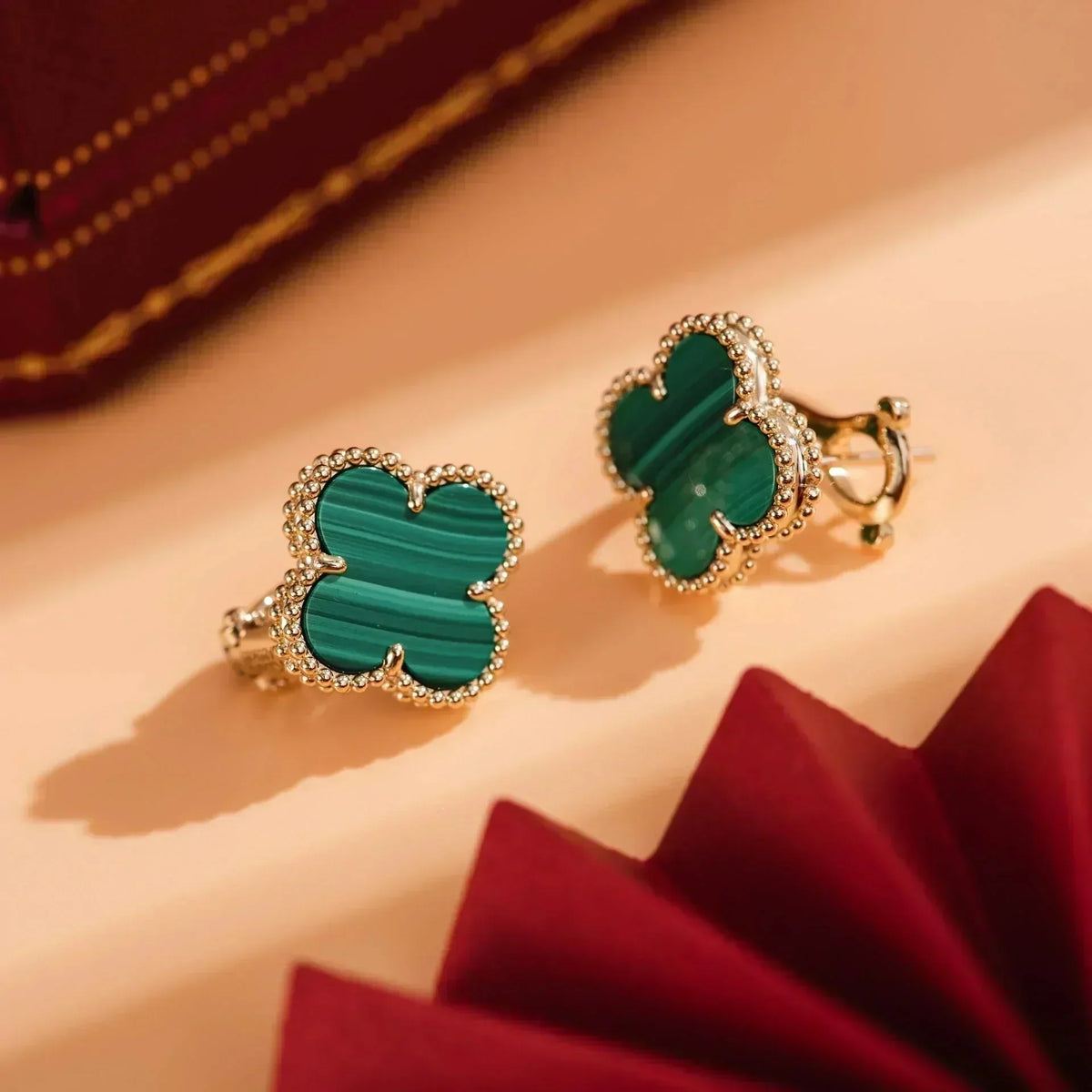 [⭐Miroze]CLOVER MEDIUM 1 MOTIFS MALACHITE  EARRINGS
