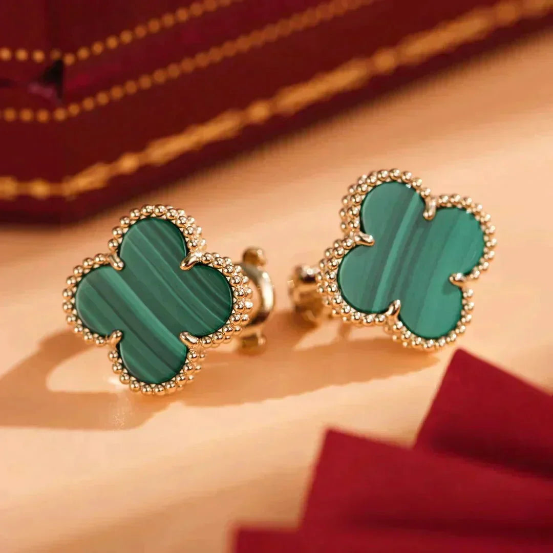 [⭐Miroze]CLOVER MEDIUM 1 MOTIFS MALACHITE  EARRINGS