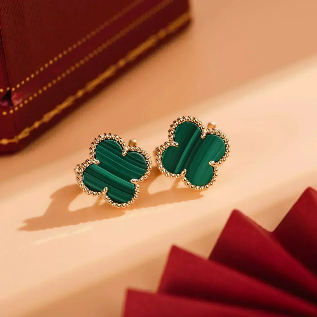 [⭐Miroze]CLOVER MEDIUM 1 MOTIFS MALACHITE  EARRINGS