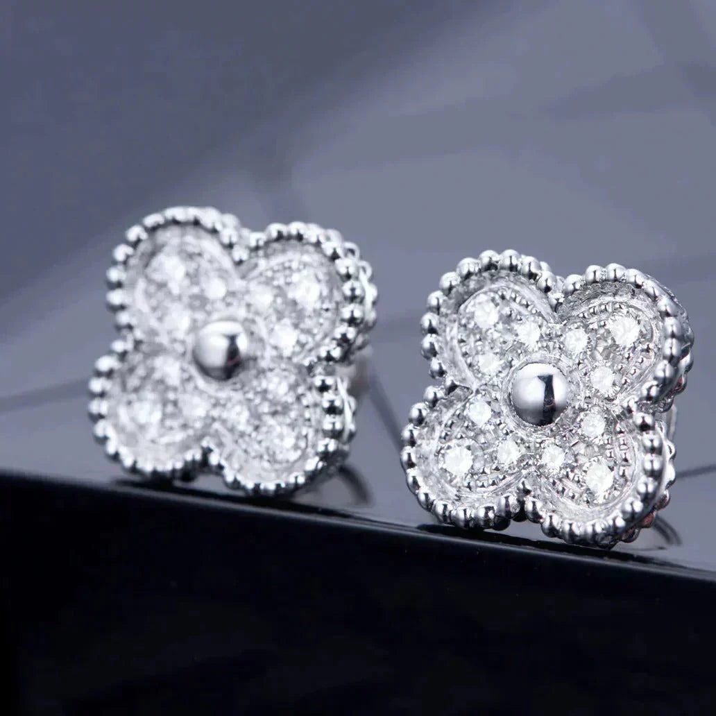 [⭐Miroze]CLOVER 1 MOTIFS DIAMOND STUD EARRINGS SILVER