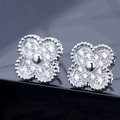 [⭐Miroze]CLOVER 1 MOTIFS DIAMOND STUD EARRINGS SILVER