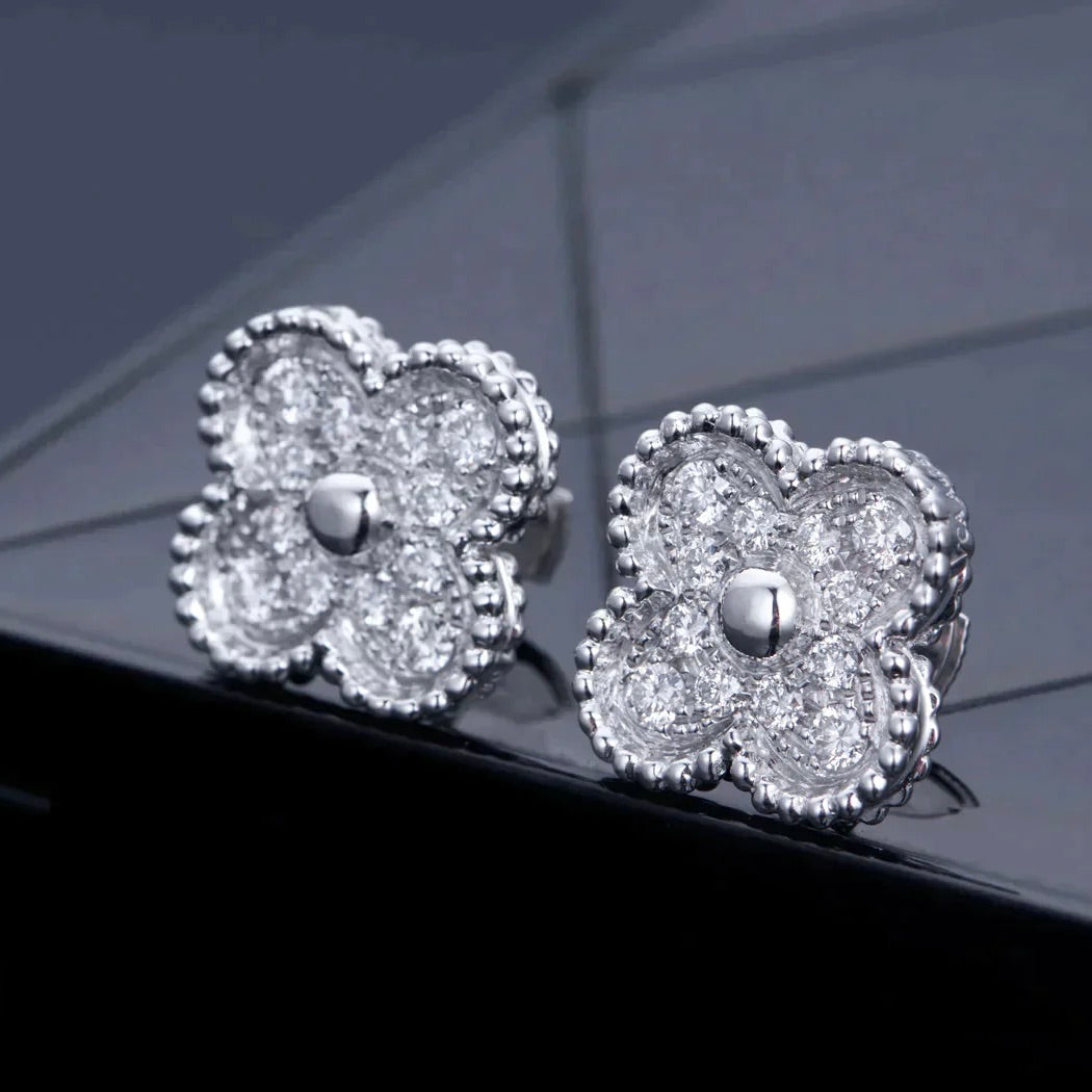 [⭐Miroze]CLOVER 1 MOTIFS DIAMOND STUD EARRINGS SILVER
