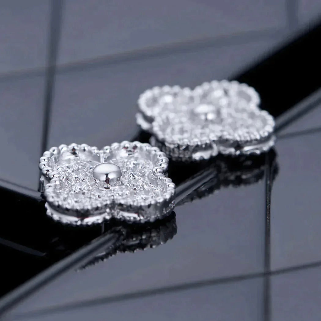 [⭐Miroze]CLOVER 1 MOTIFS DIAMOND STUD EARRINGS SILVER