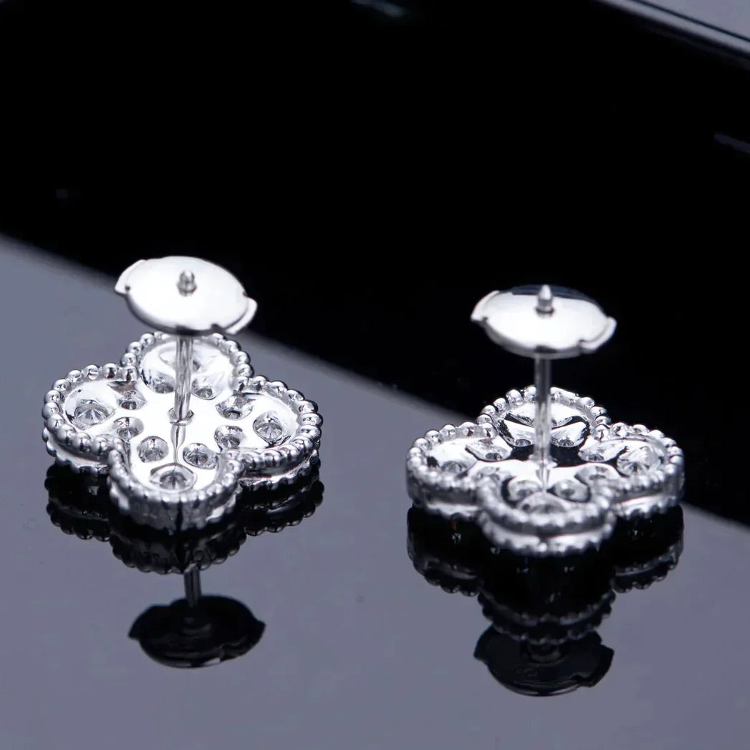 [⭐Miroze]CLOVER 1 MOTIFS DIAMOND STUD EARRINGS SILVER