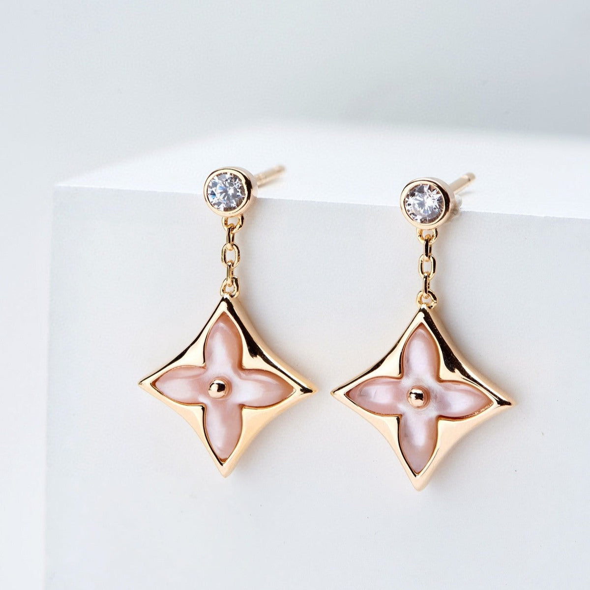 ⭐Miroze DOUBLE STAR PINK GOLD MOP DROP EARRINGS