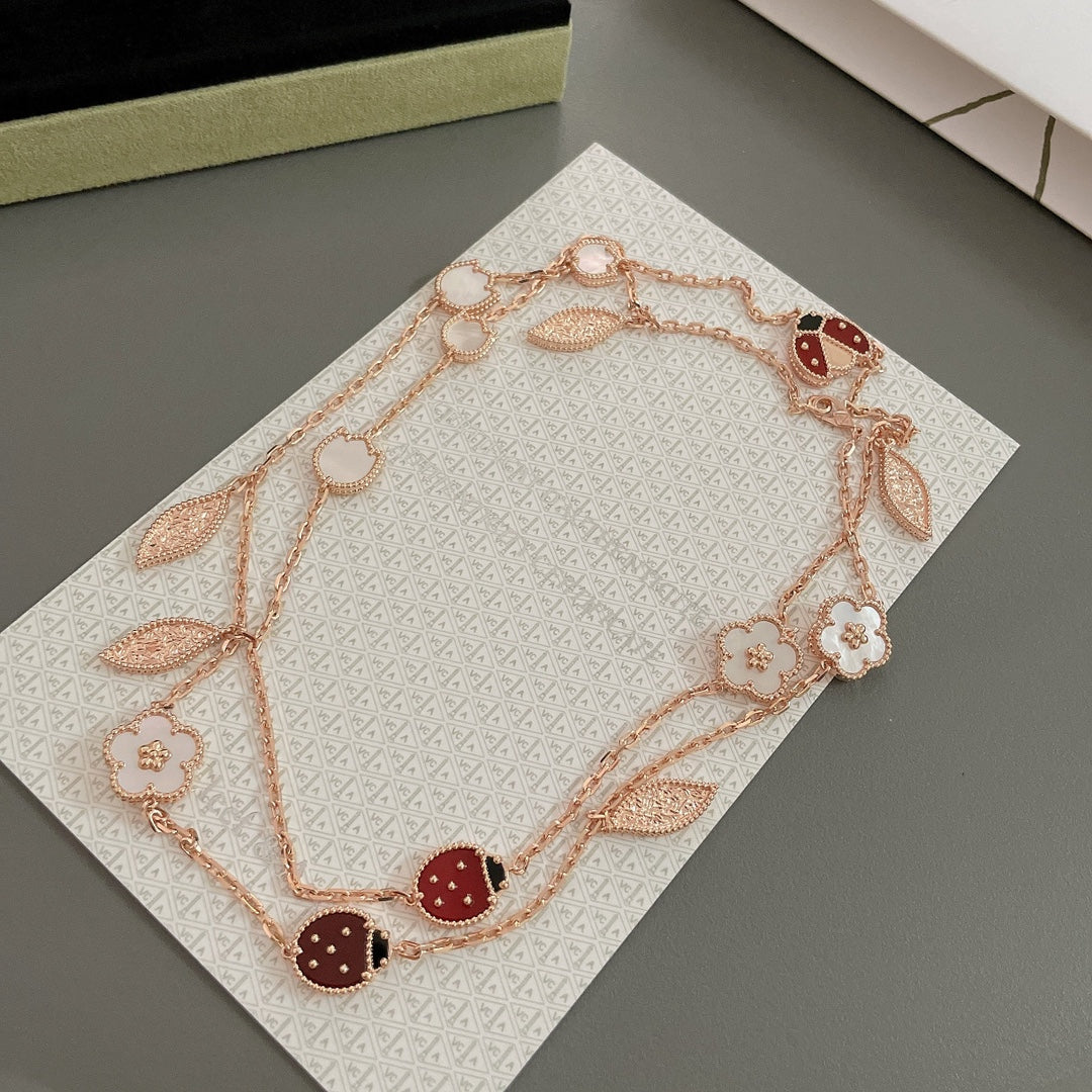 [⭐Miroze]LUCKY SPRING 15 MOTIFS ROSE GOLD NECKLACE
