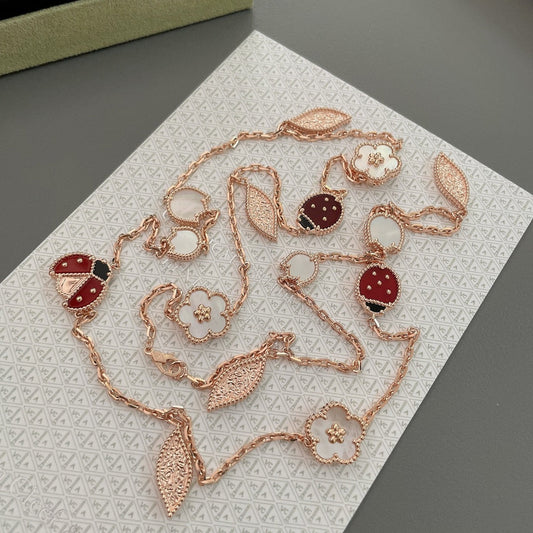 [⭐Miroze]LUCKY SPRING 15 MOTIFS ROSE GOLD NECKLACE