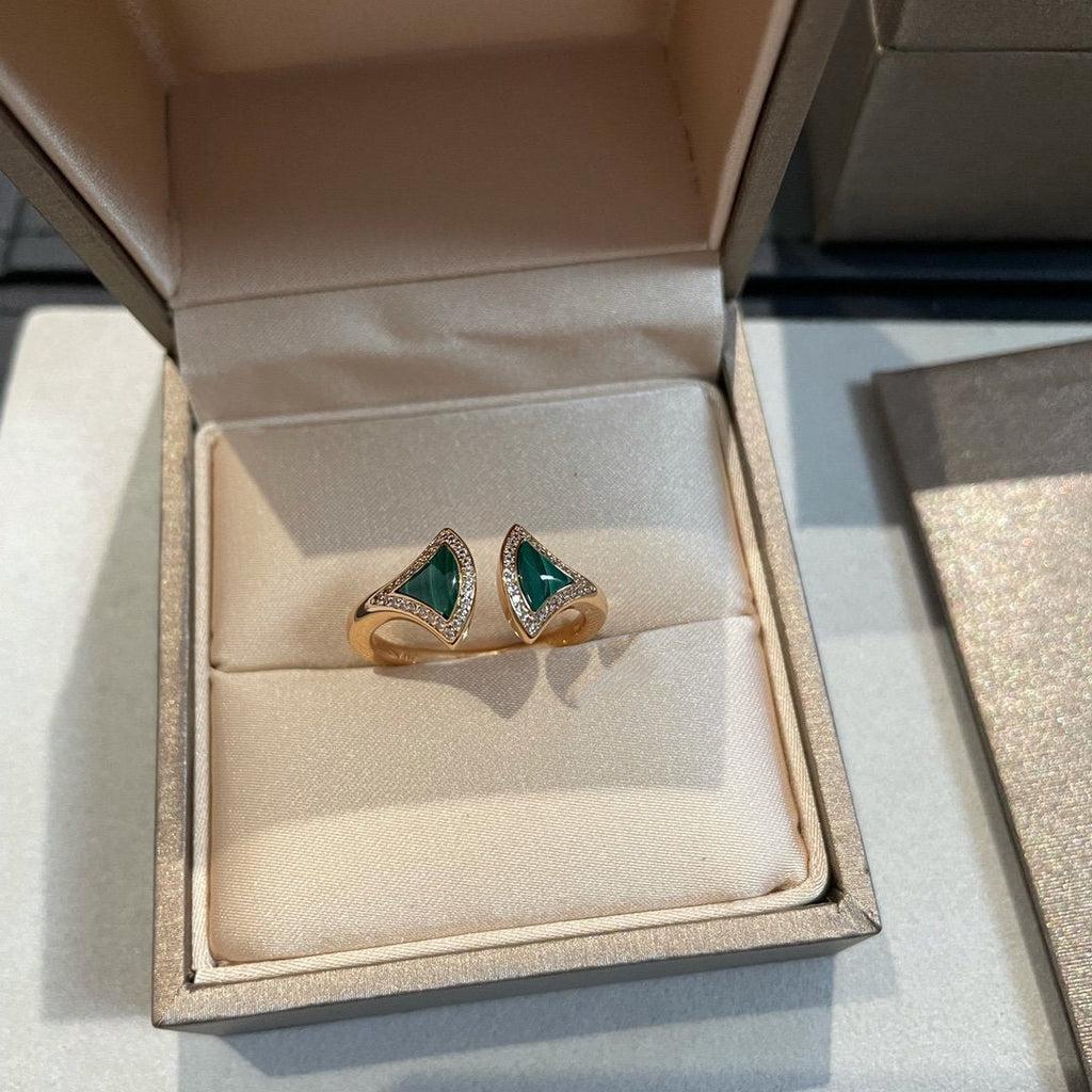 [⭐Veya]DREAM MALACHITE DIAMOND OPEN RING