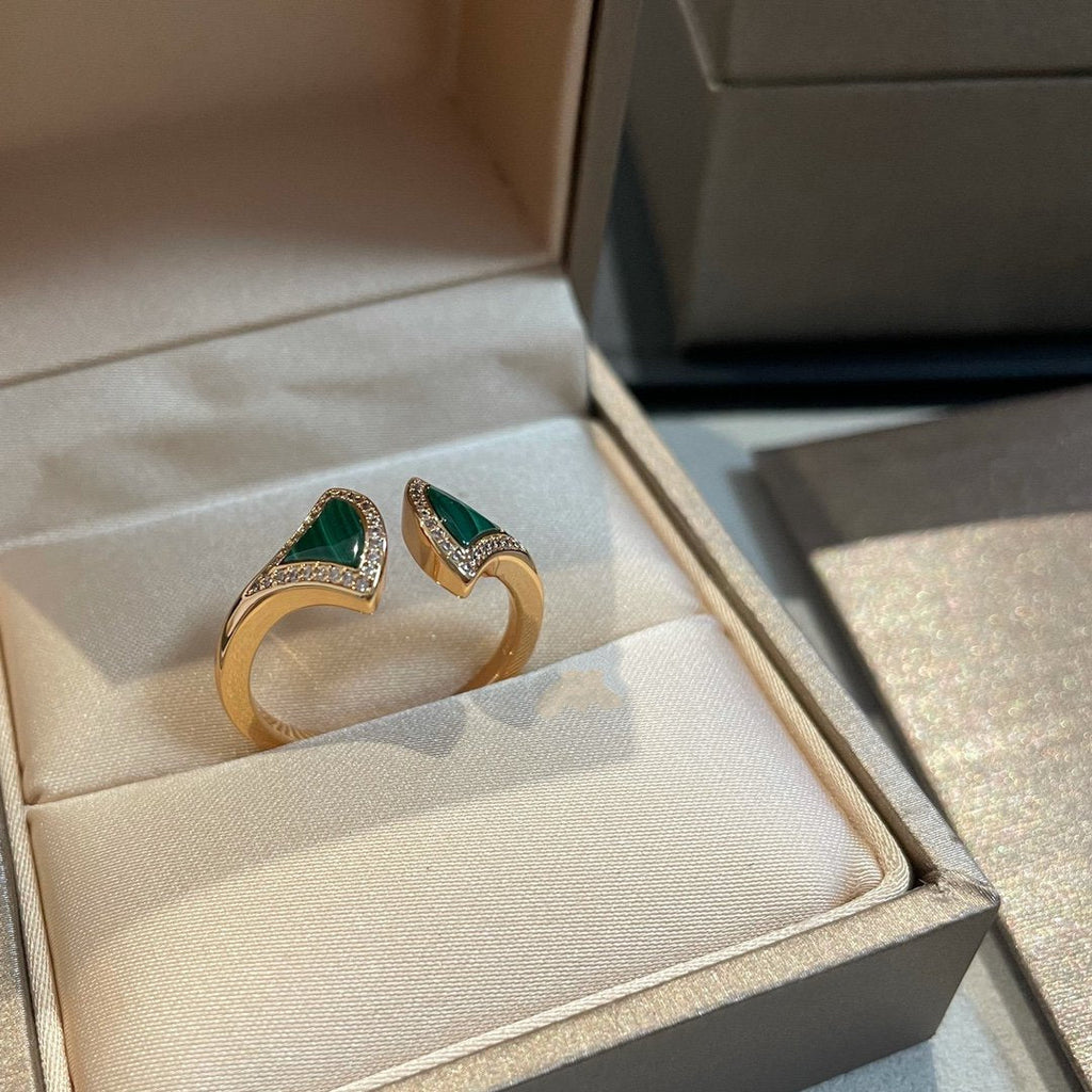 [⭐Veya]DREAM MALACHITE DIAMOND OPEN RING