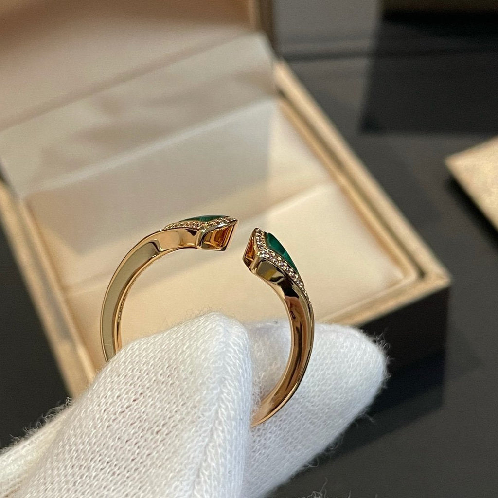 [⭐Veya]DREAM MALACHITE DIAMOND OPEN RING