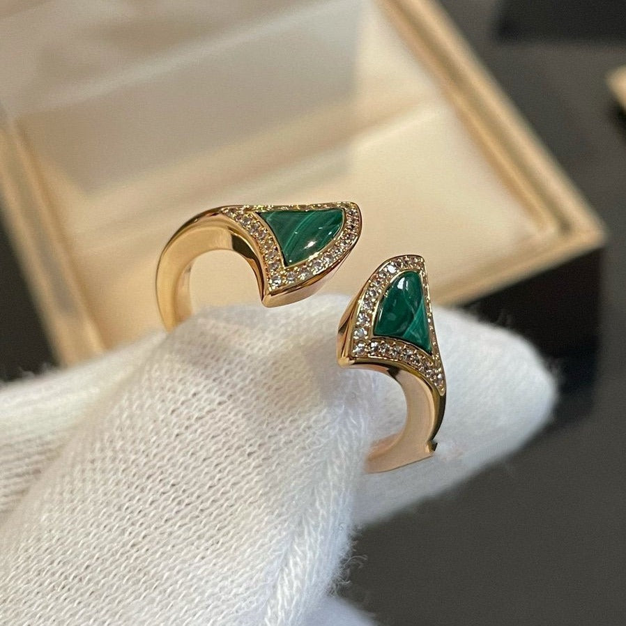 [⭐Veya]DREAM MALACHITE DIAMOND OPEN RING