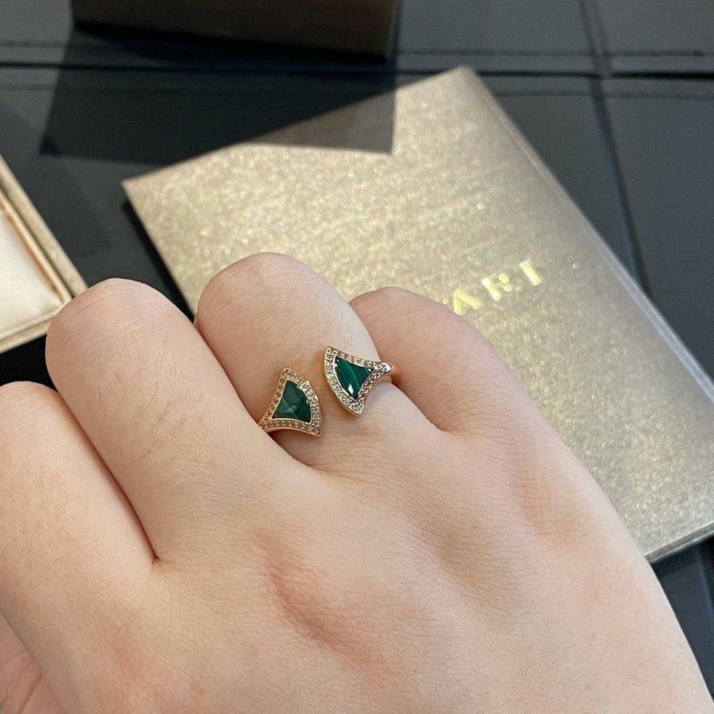 [⭐Veya]DREAM MALACHITE DIAMOND OPEN RING
